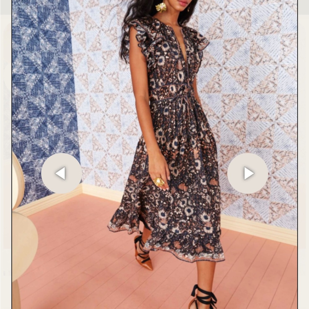 Ulla Johnson Black Floral Midi Dress - Picture 2 of 9